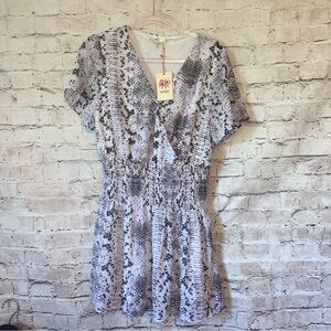 entro Pink and Black Snake-Print V-Neck Dress